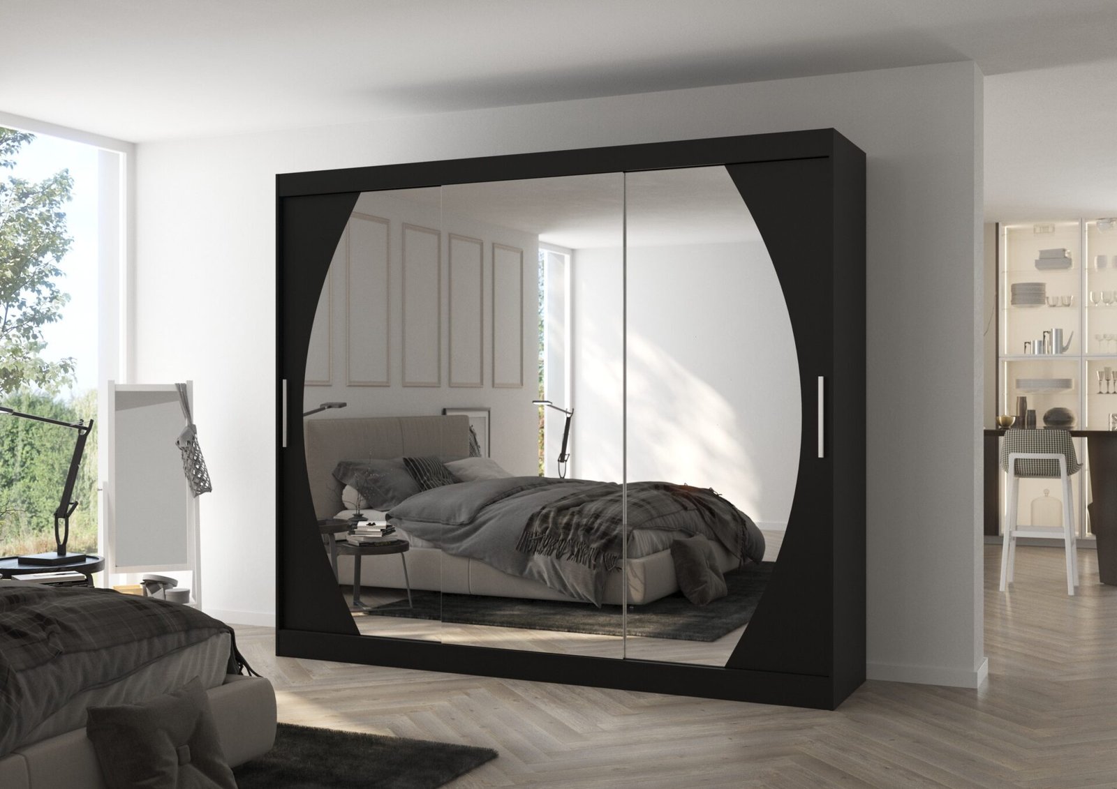 Sliding wardrobe with mirror CAMBE 250 black ADRK - Image 3