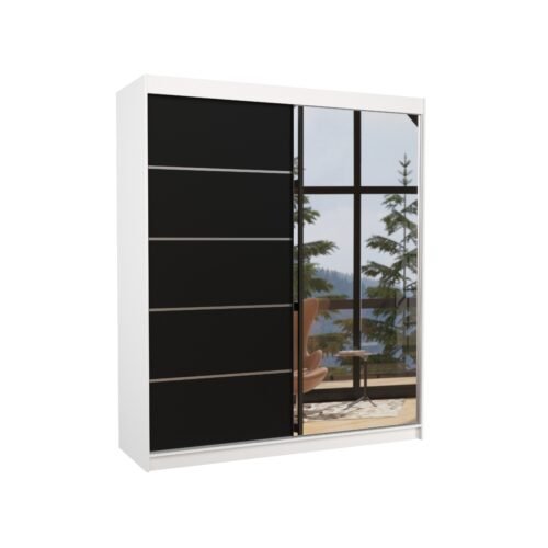 Sliding wardrobe with mirror CARO 180 white/black ADRK