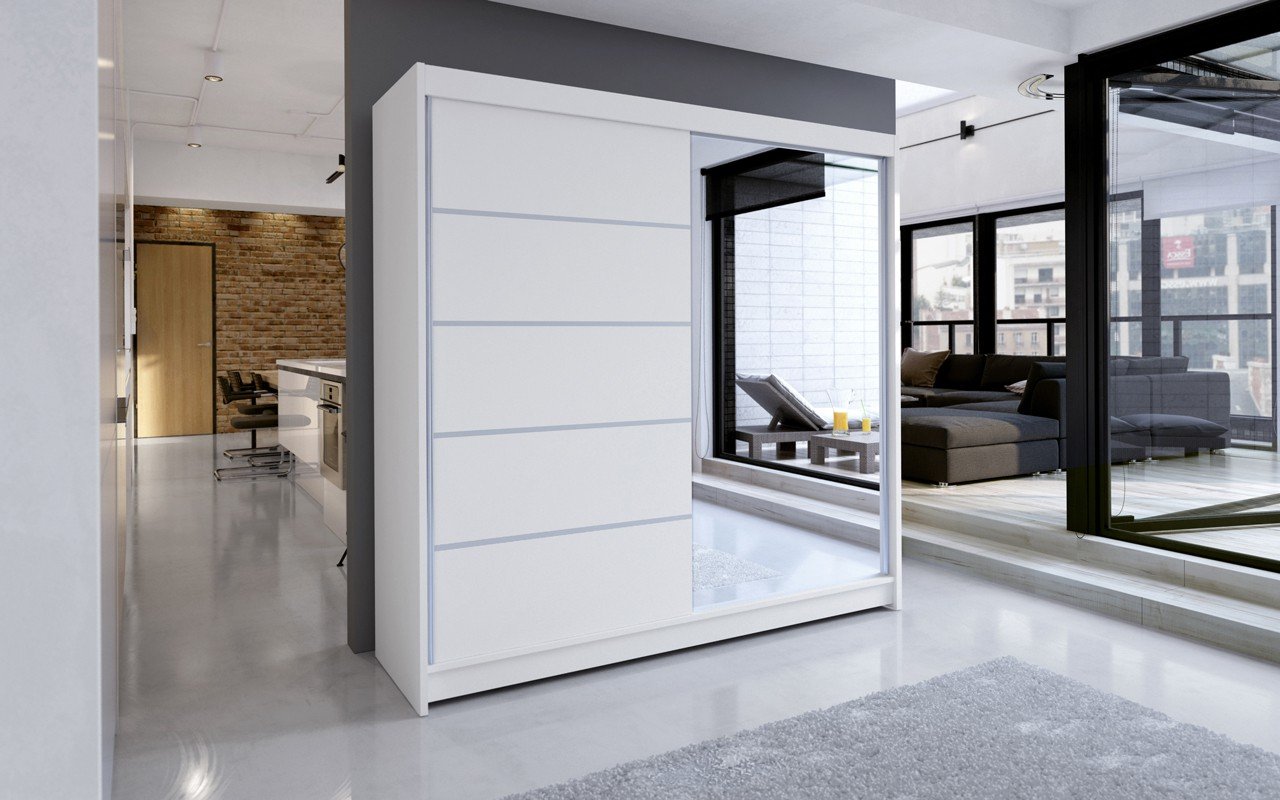 Sliding wardrobe with mirror CARO 180 white ADRK - Image 2
