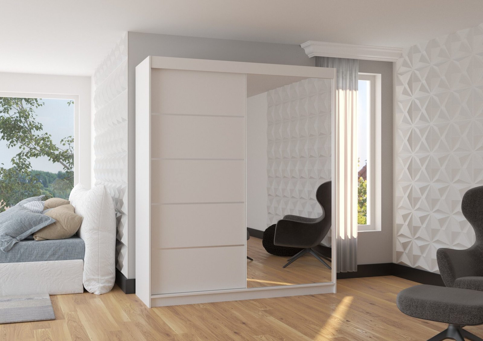 Sliding wardrobe with mirror CARO 180 white ADRK - Image 3