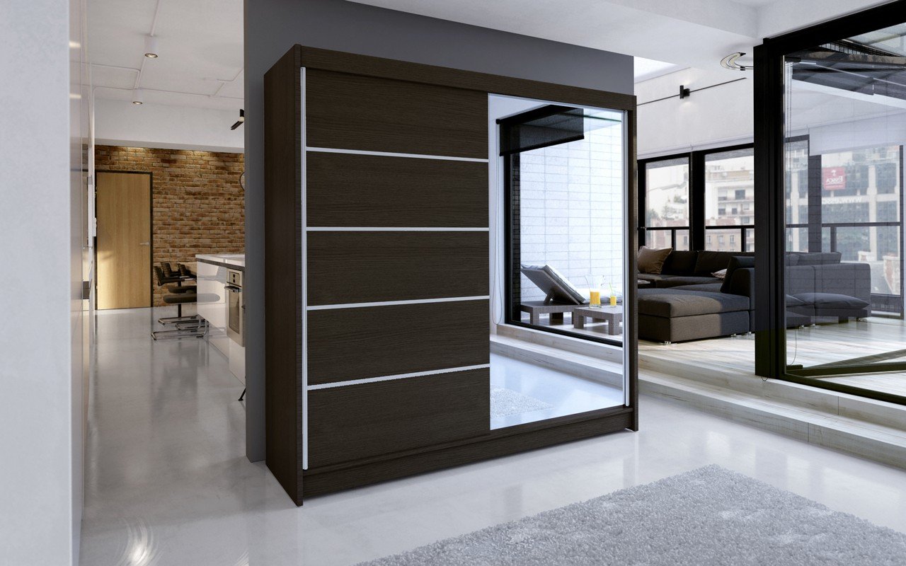 Sliding wardrobe with mirror CARO 180 chocolate color ADRK - Image 2