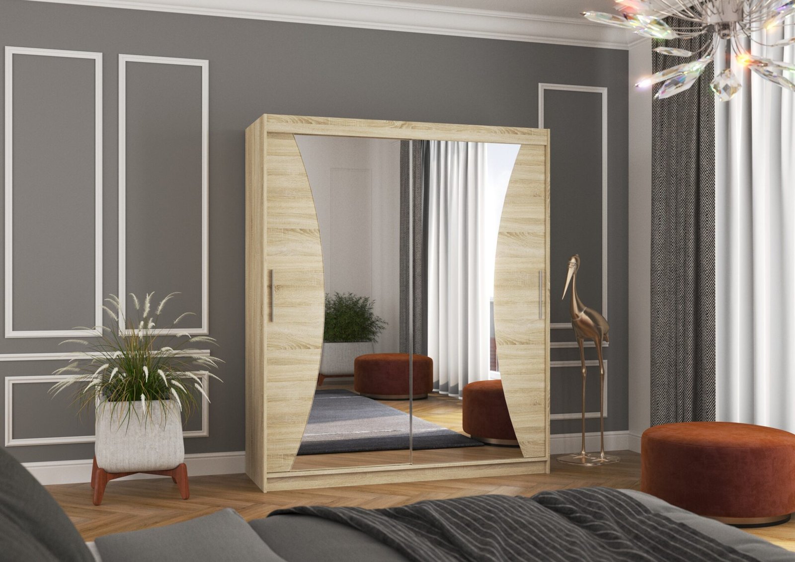 Sliding wardrobe with mirror CHARLOTTE 180 Sonoma ADRK - Image 3