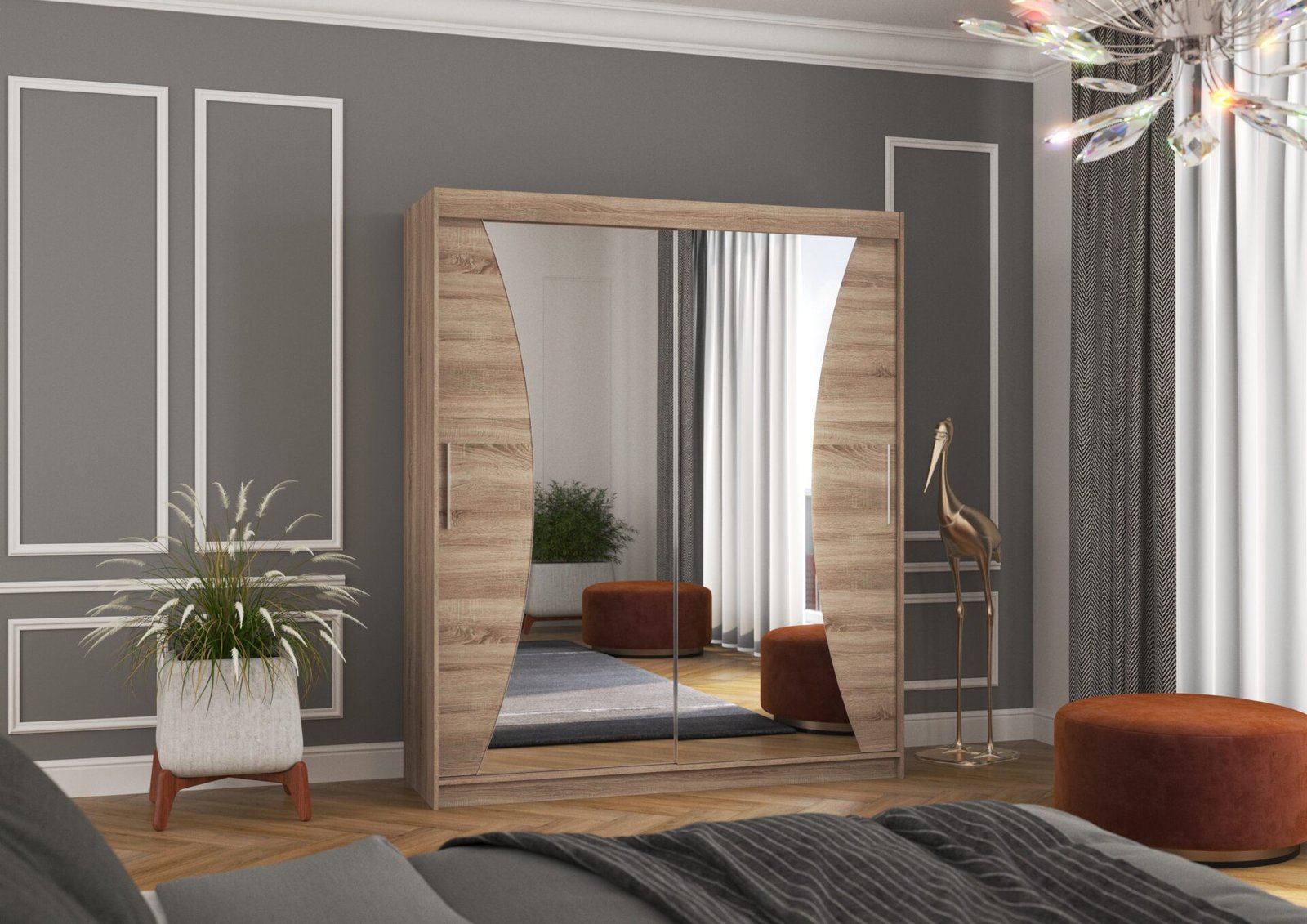 Sliding wardrobe with mirror CHARLOTTE 180 Truffle ADRK - Image 2