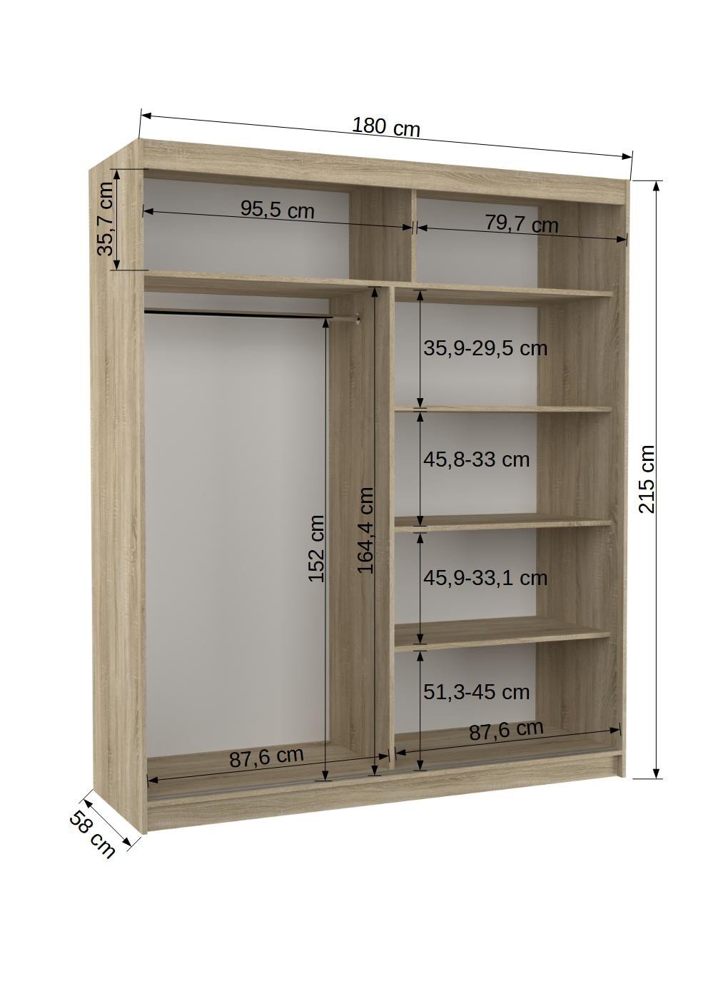 Sliding wardrobe with mirror CHARLOTTE 180 Truffle ADRK - Image 4