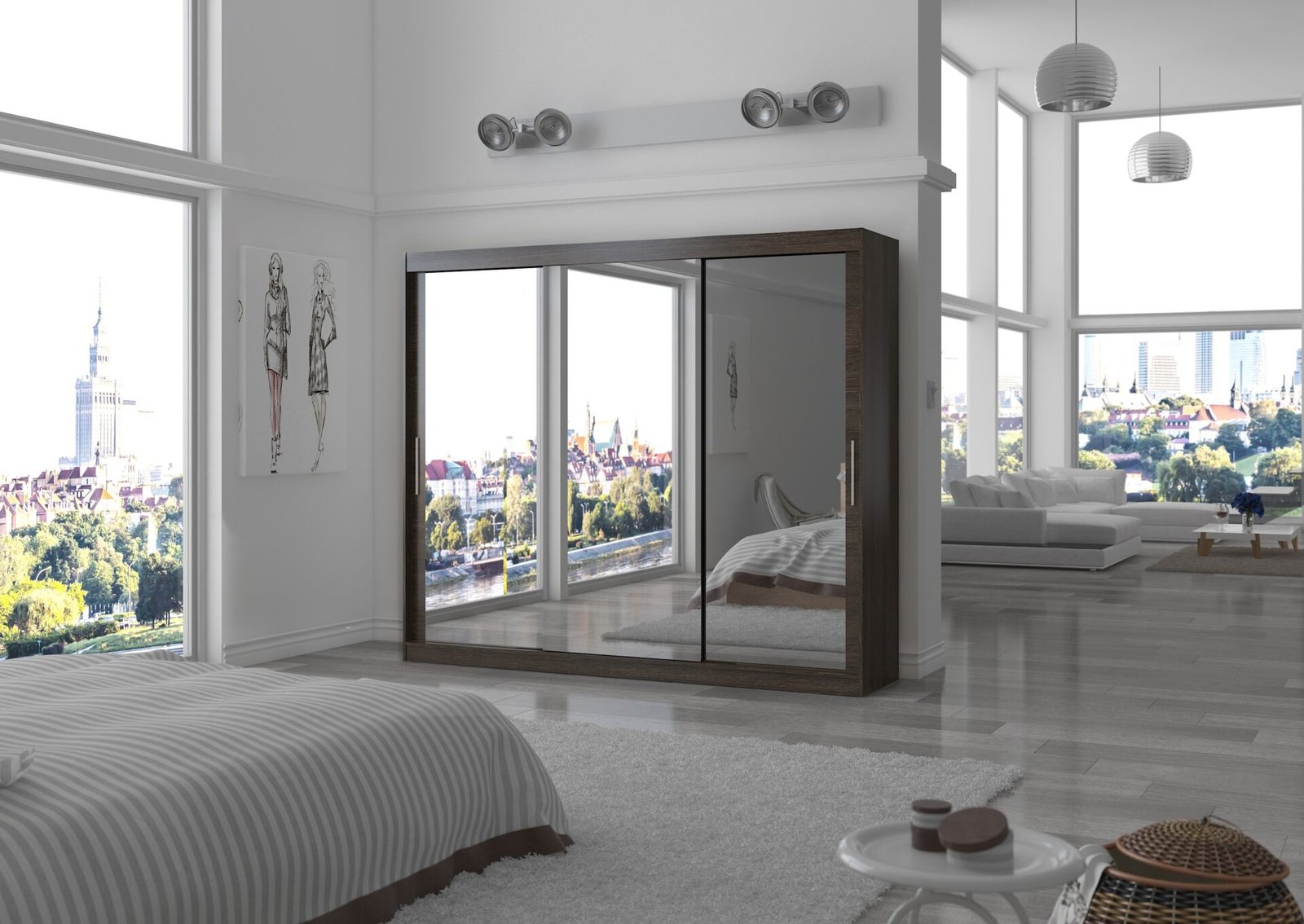 Sliding wardrobe with mirror CHESTER 250 chocolate color ADRK - Image 2