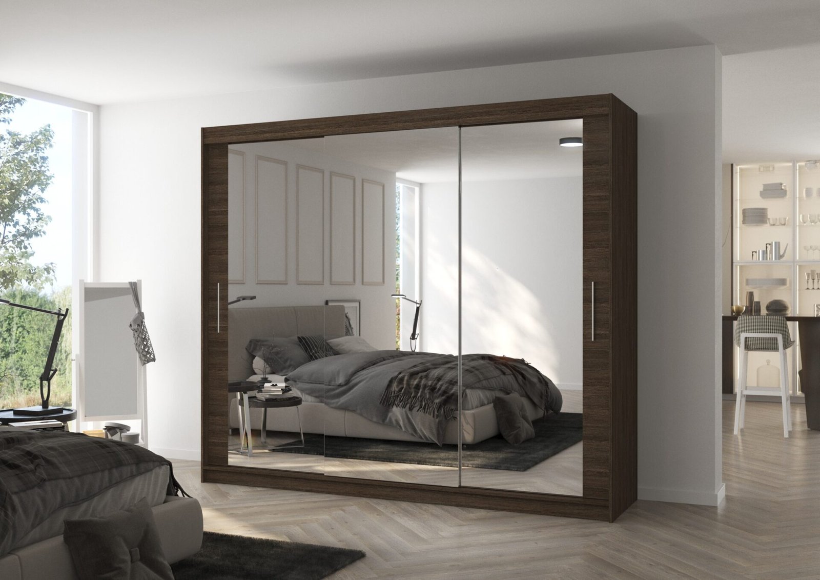 Sliding wardrobe with mirror CHESTER 250 chocolate color ADRK - Image 3