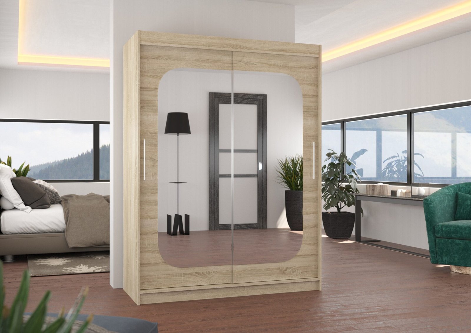 Sliding wardrobe with mirror CLEVER 150 Sonoma ADRK - Image 3