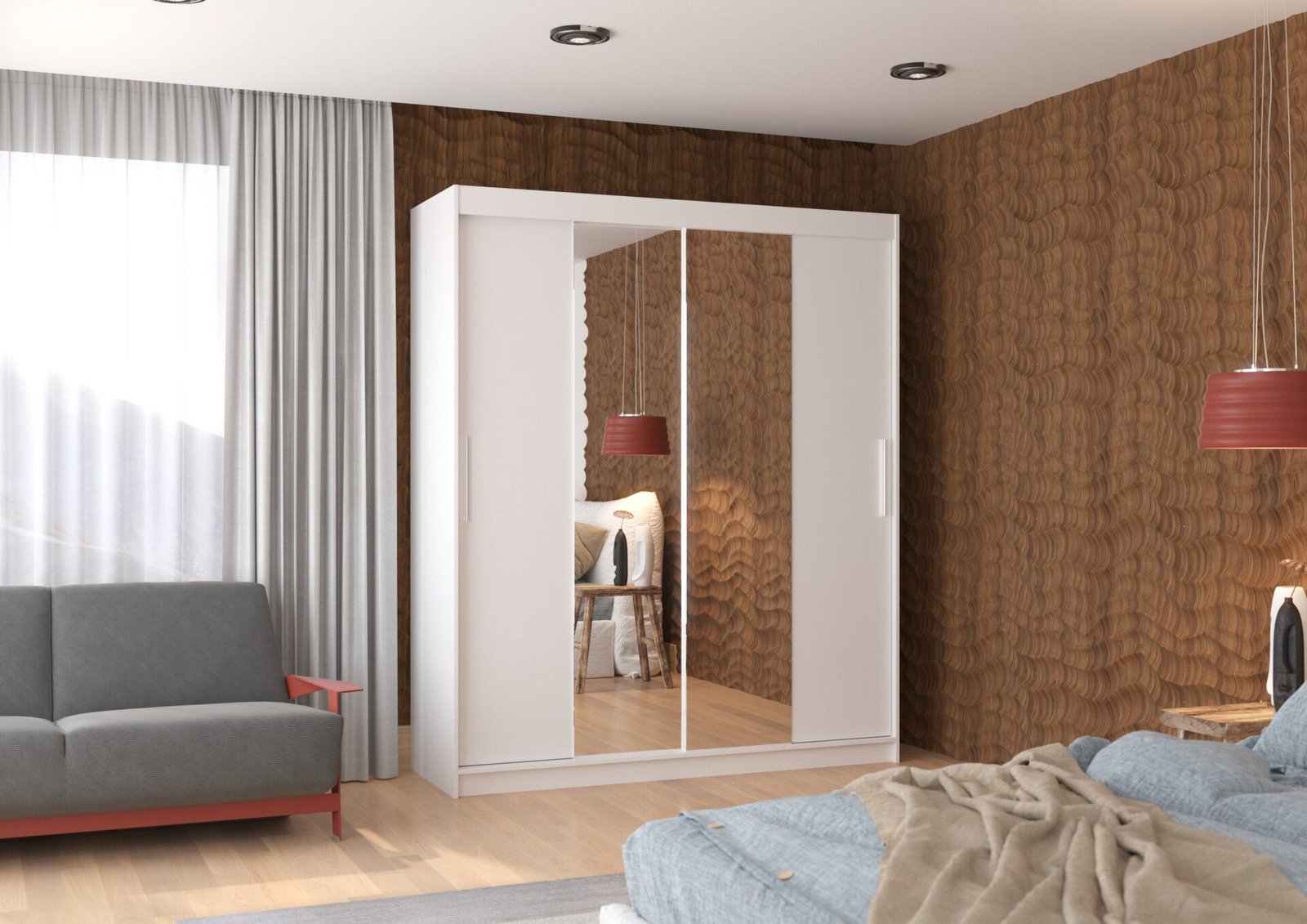 Sliding wardrobe with mirror DALLAS 180 white ADRK - Image 3