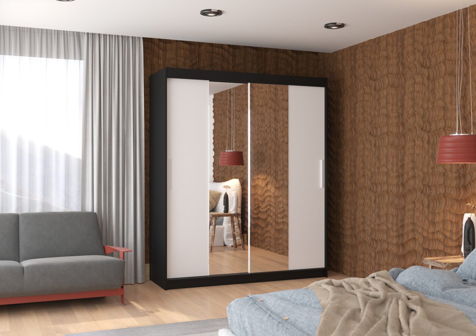 Sliding wardrobe with mirror DALLAS 180 black/white ADRK - Image 2