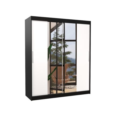 Sliding wardrobe with mirror DALLAS 180 black/white ADRK