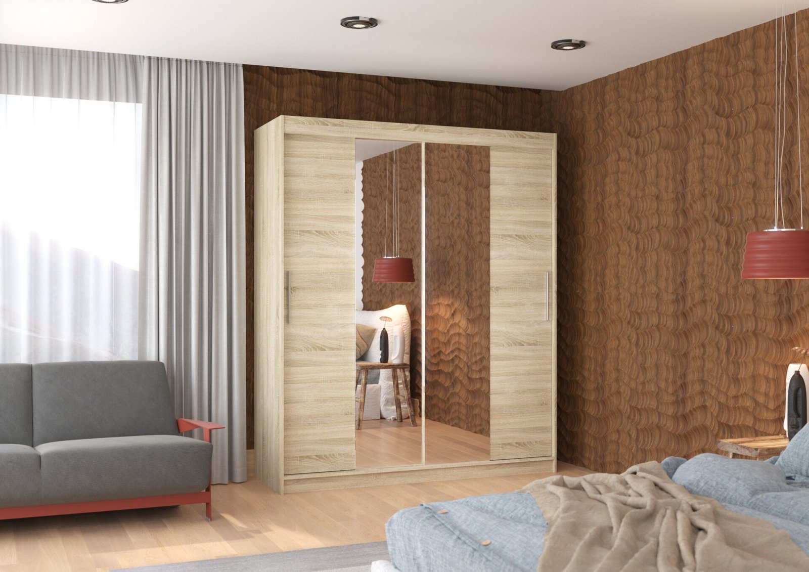 Sliding wardrobe with mirror DALLAS 180 Sonoma ADRK - Image 3