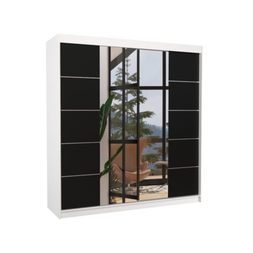 Sliding wardrobe with mirror DALMATIA 200 white/black ADRK
