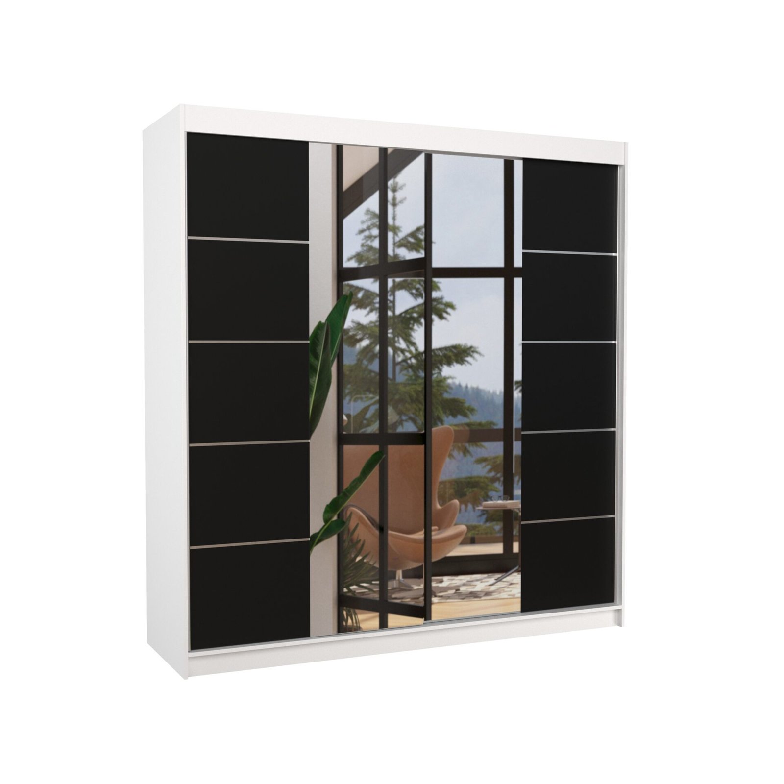 Sliding wardrobe with mirror DALMATIA 200 white/black ADRK