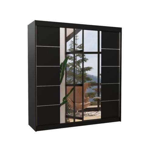 Sliding wardrobe with mirror DALMATIA 200 black ADRK