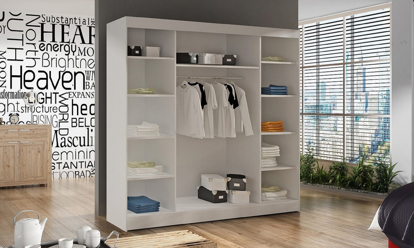 Sliding wardrobe with mirror DALMATIA 200 Sonoma/White ADRK - Image 3