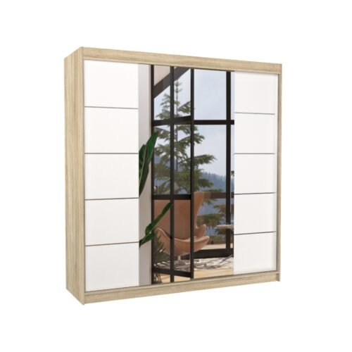 Sliding wardrobe with mirror DALMATIA 200 Sonoma/White ADRK