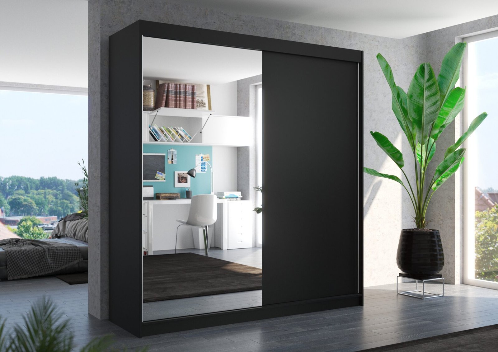 Sliding wardrobe with mirror DELLA 200 black ADRK - Image 2