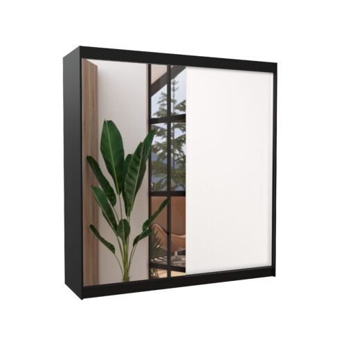 Sliding wardrobe with mirror DELLA 200 black/white ADRK