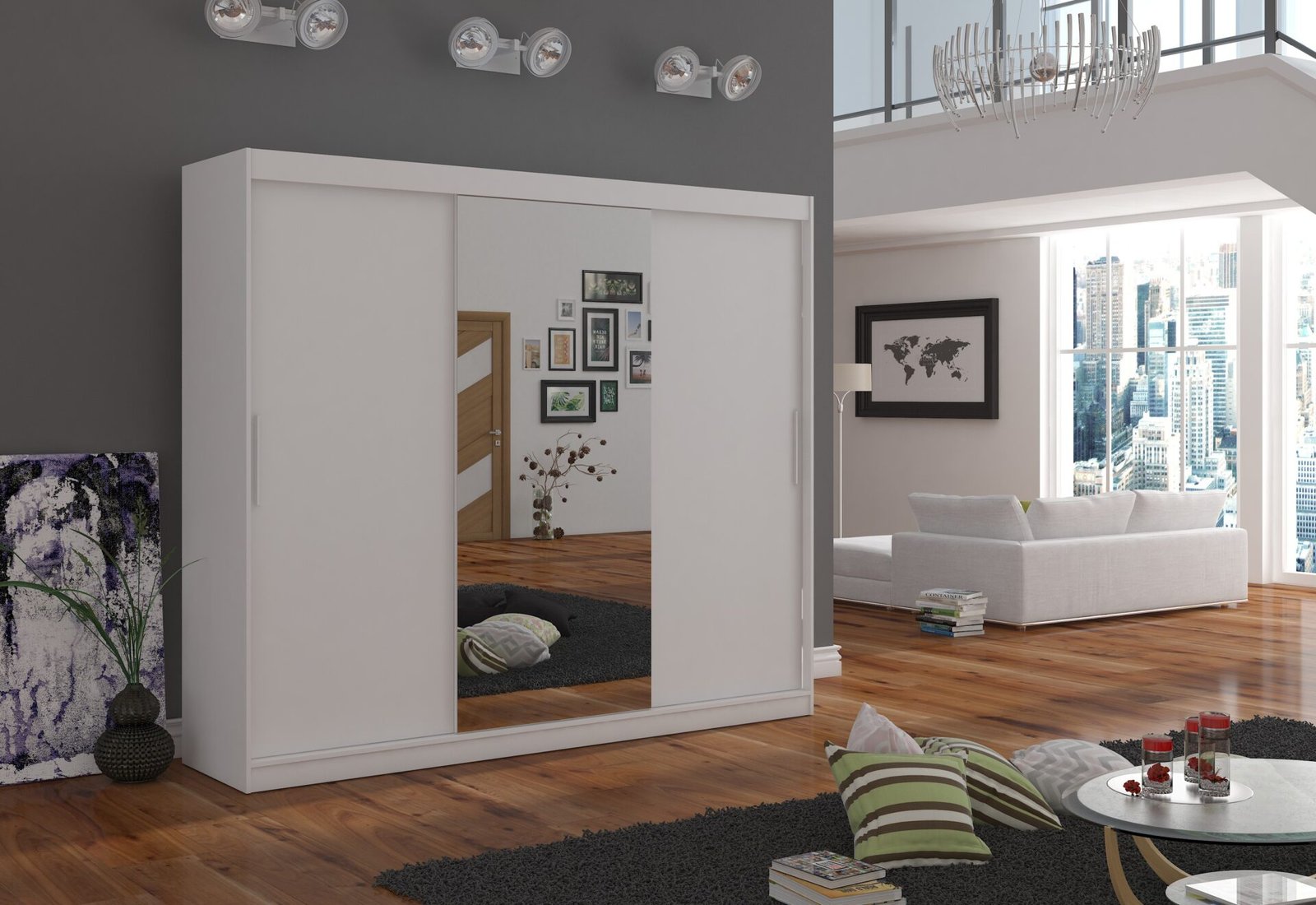 Sliding wardrobe with mirror DENIS 250 white ADRK - Image 2