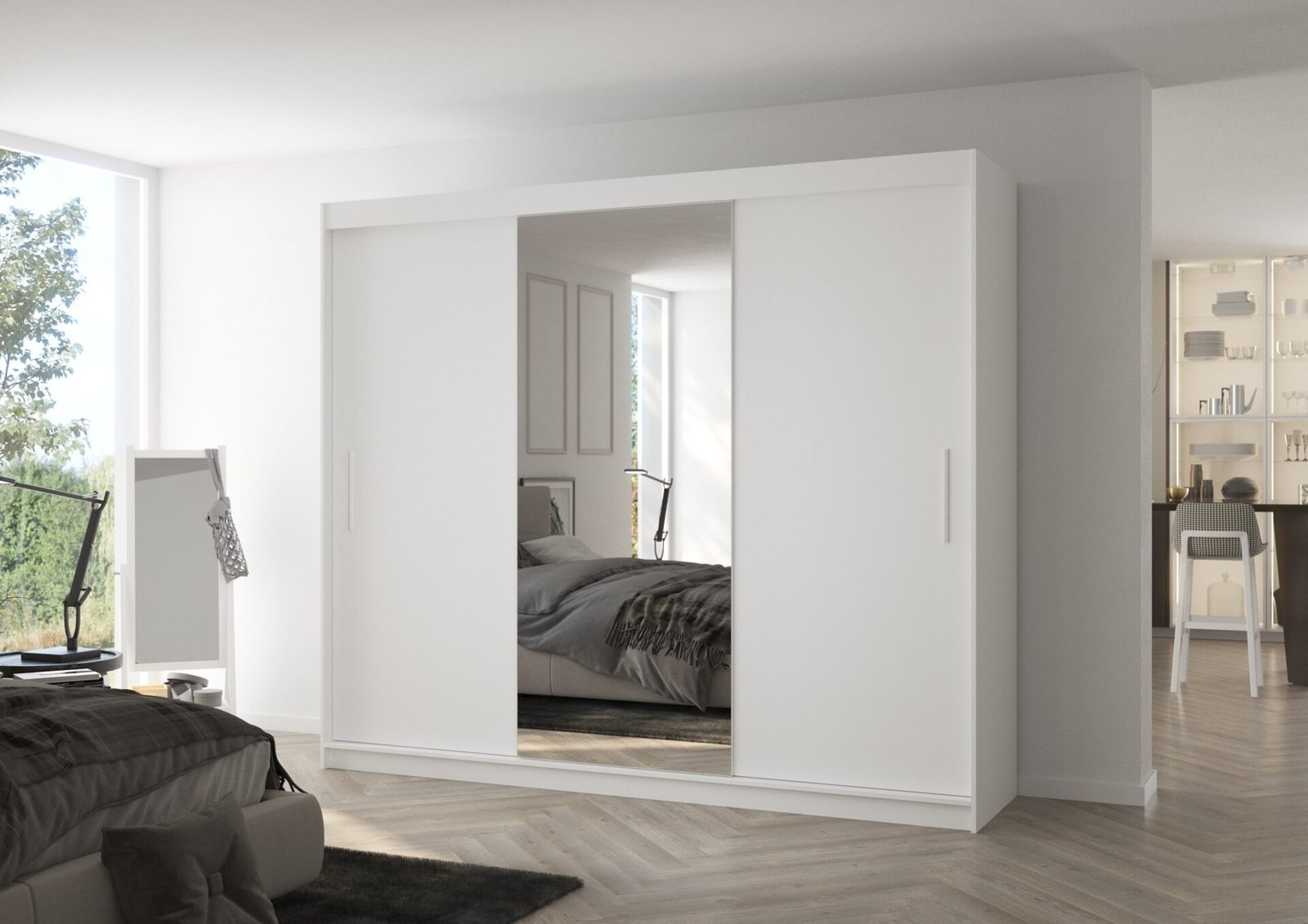 Sliding wardrobe with mirror DENIS 250 white ADRK - Image 3