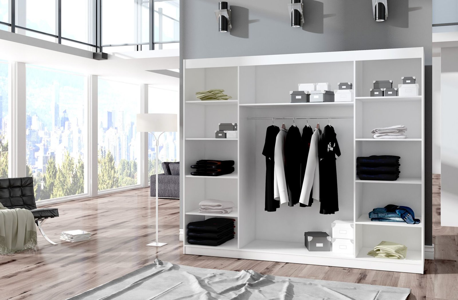 Sliding wardrobe with mirror DENIS 250 white ADRK - Image 4