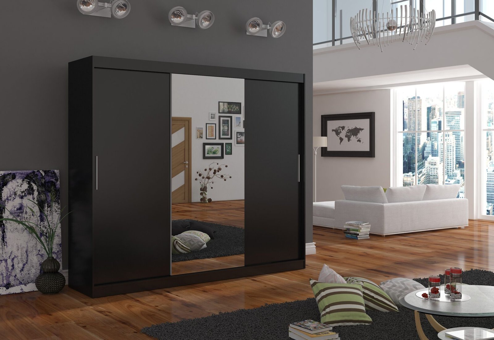 Sliding wardrobe with mirror DENIS 250 black ADRK - Image 2