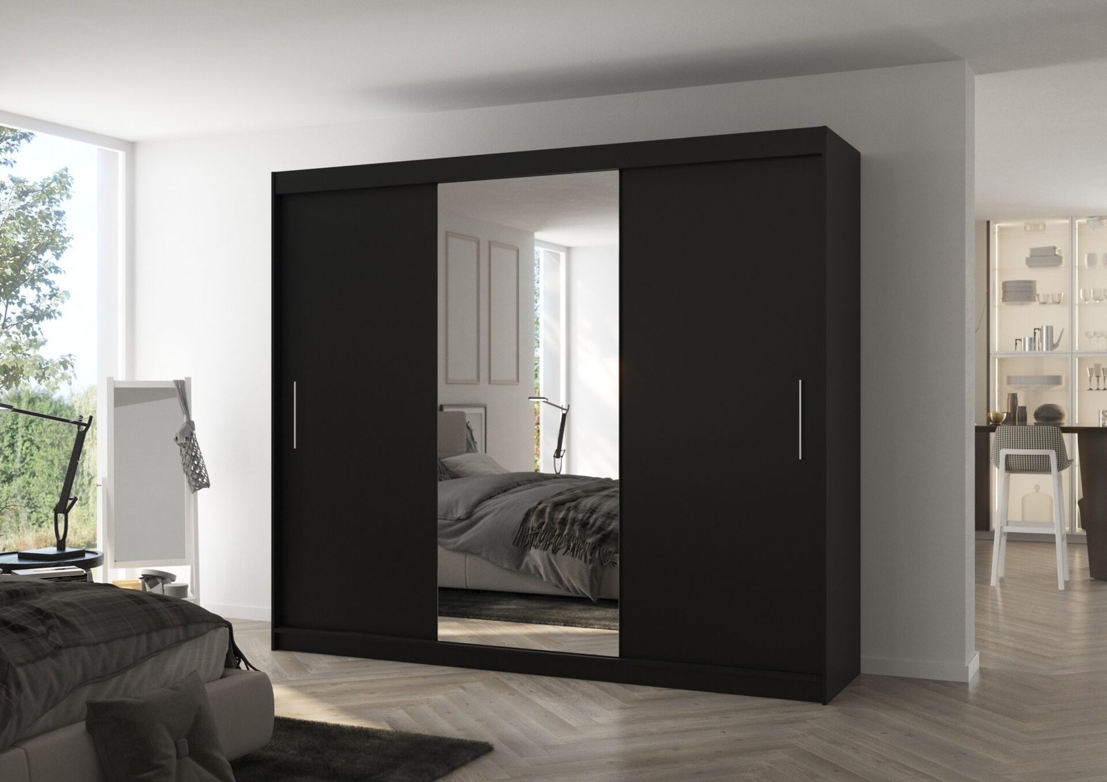 Sliding wardrobe with mirror DENIS 250 black ADRK - Image 3