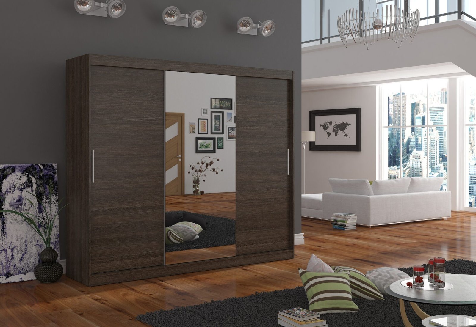 Sliding wardrobe with mirror DENIS 250 chocolate color ADRK - Image 2