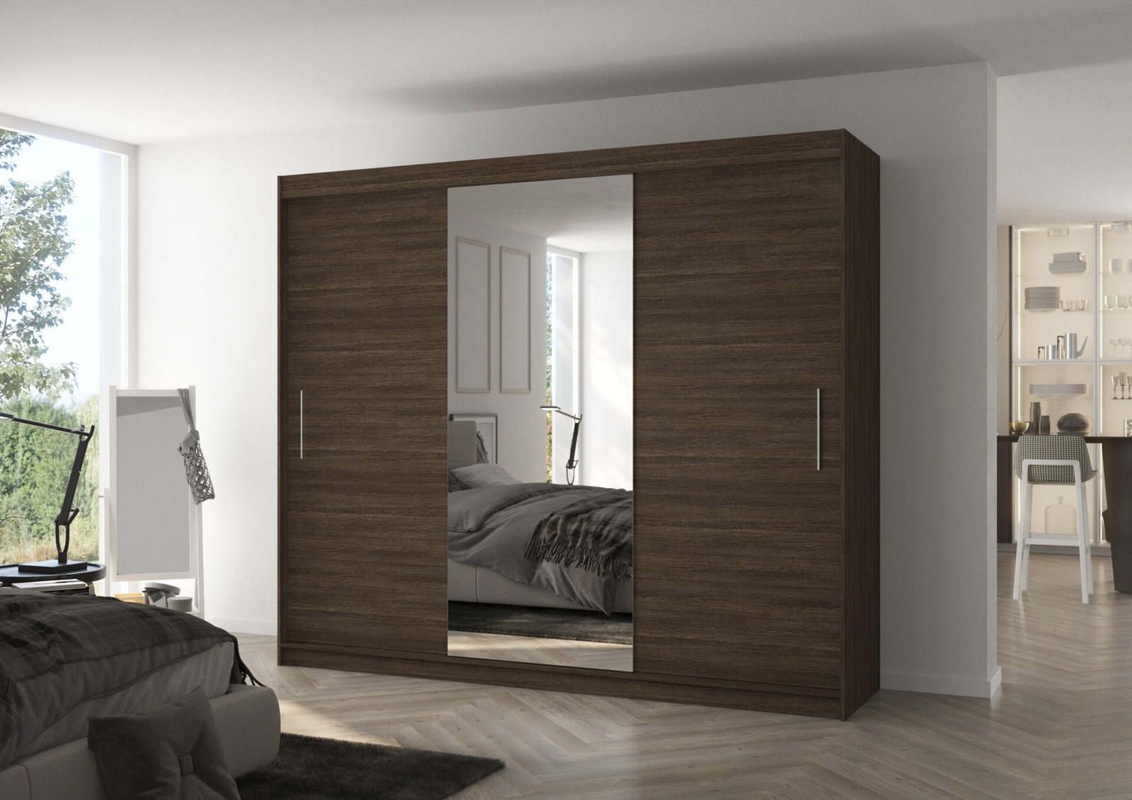 Sliding wardrobe with mirror DENIS 250 chocolate color ADRK - Image 3