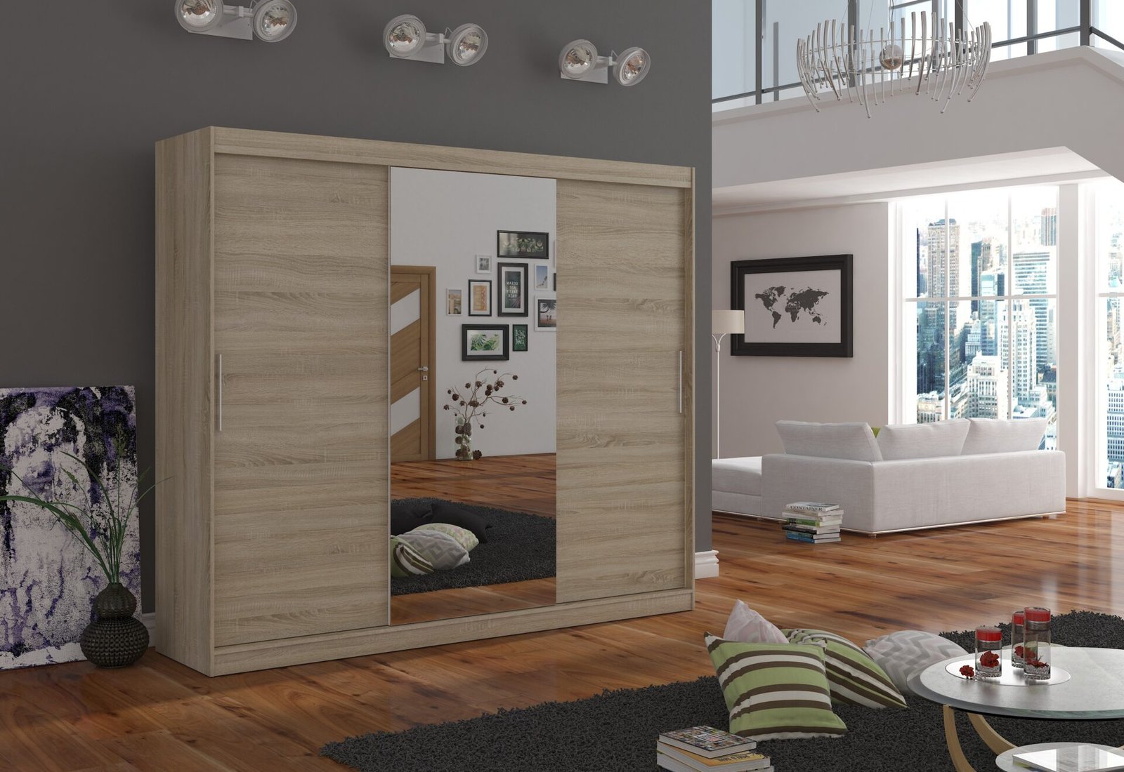 Sliding wardrobe with mirror DENIS 250 Sonoma ADRK - Image 2