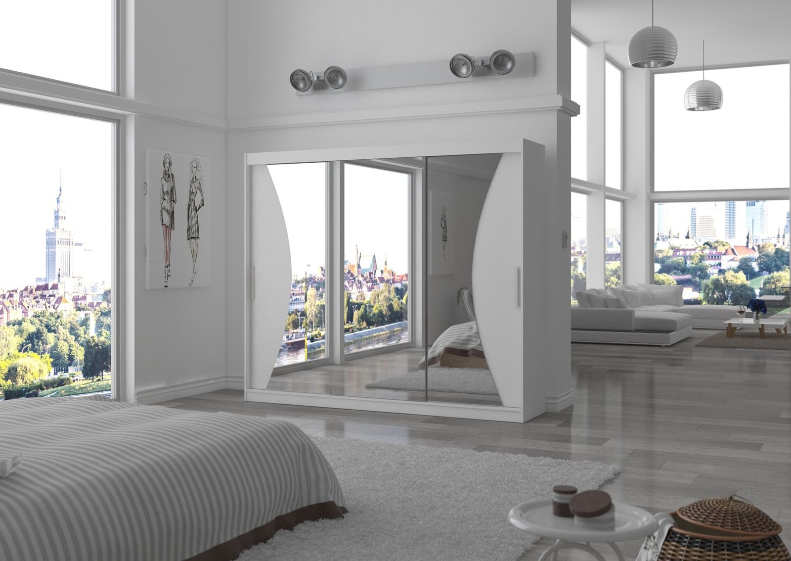 Sliding wardrobe with mirror DIEGO 250 white ADRK - Image 2