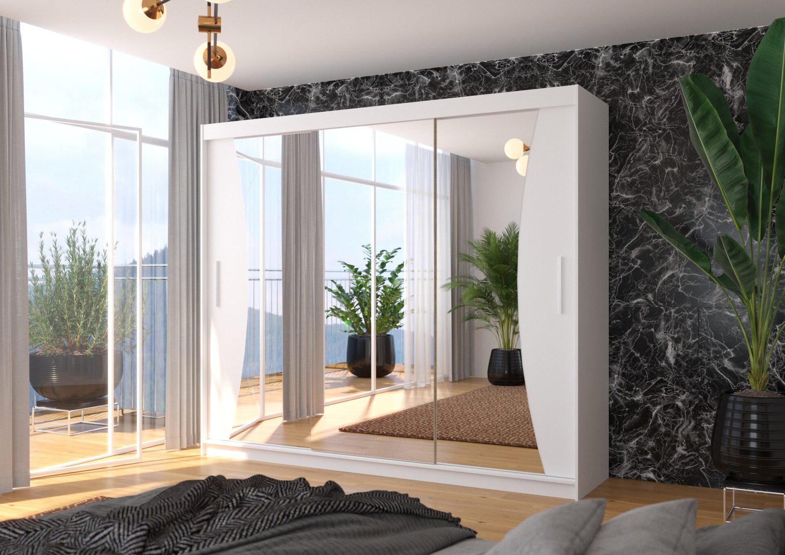 Sliding wardrobe with mirror DIEGO 250 white ADRK - Image 3