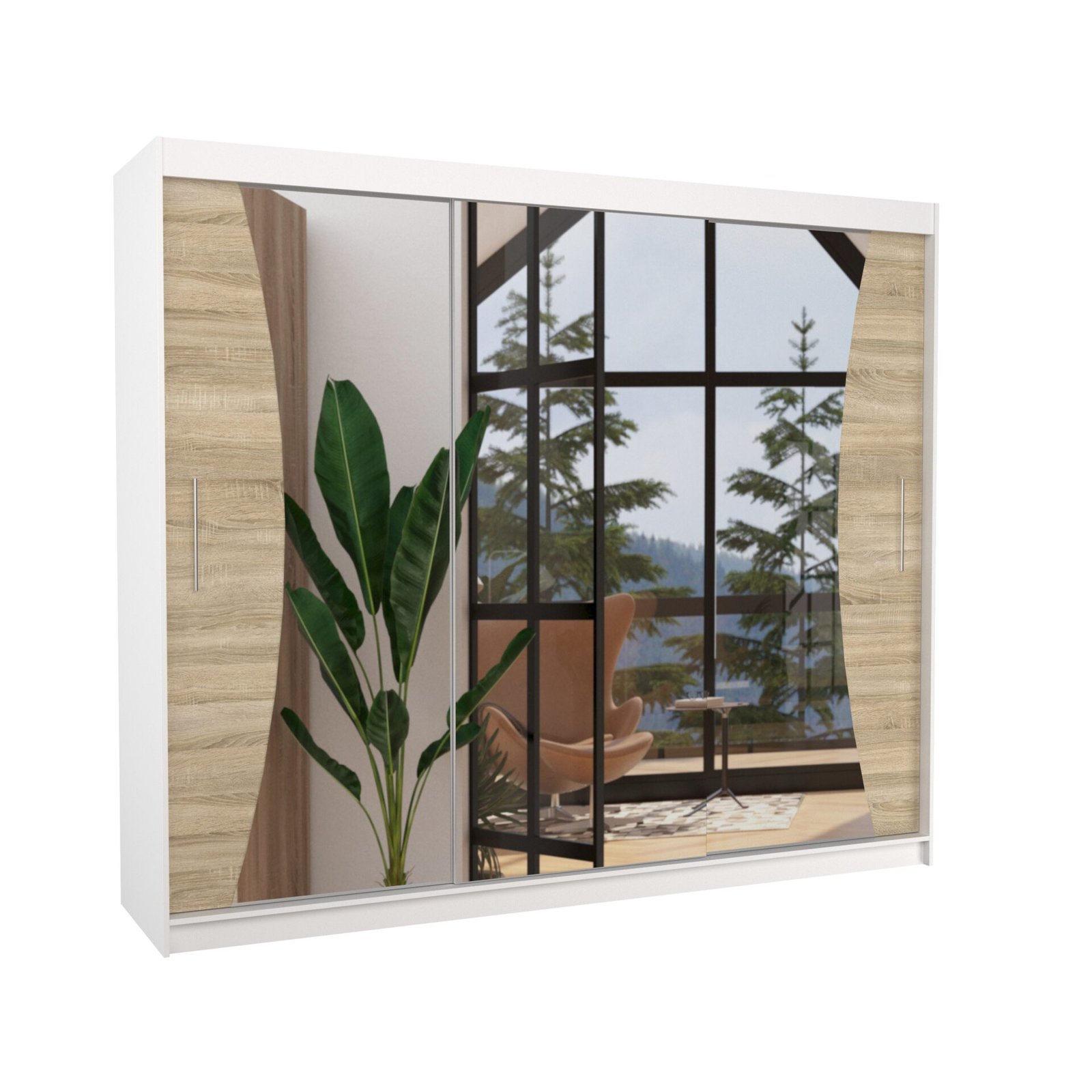 DIEGO 250 sliding wardrobe with mirror, white/Sonoma, ADRK