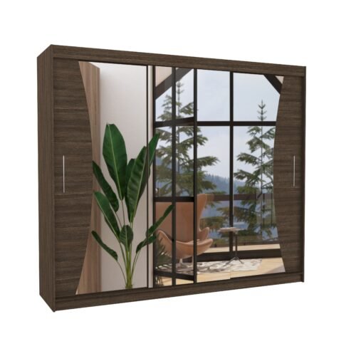 Sliding wardrobe with mirror DIEGO 250 chocolate color ADRK