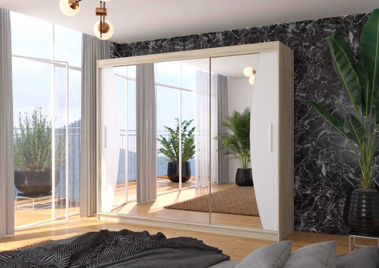 DIEGO 250 Sonoma/White ADRK sliding wardrobe with mirror - Image 3