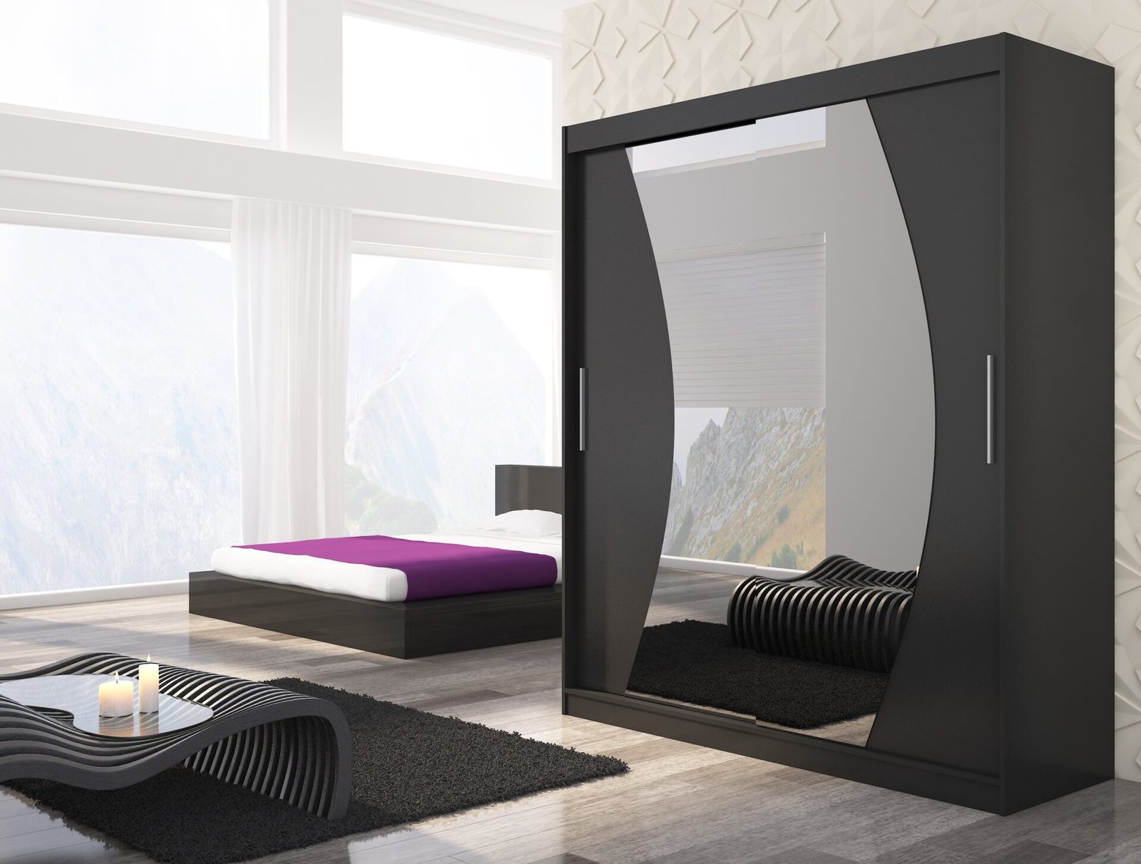 DOLORES 180 black ADRK sliding wardrobe with mirror - Image 2