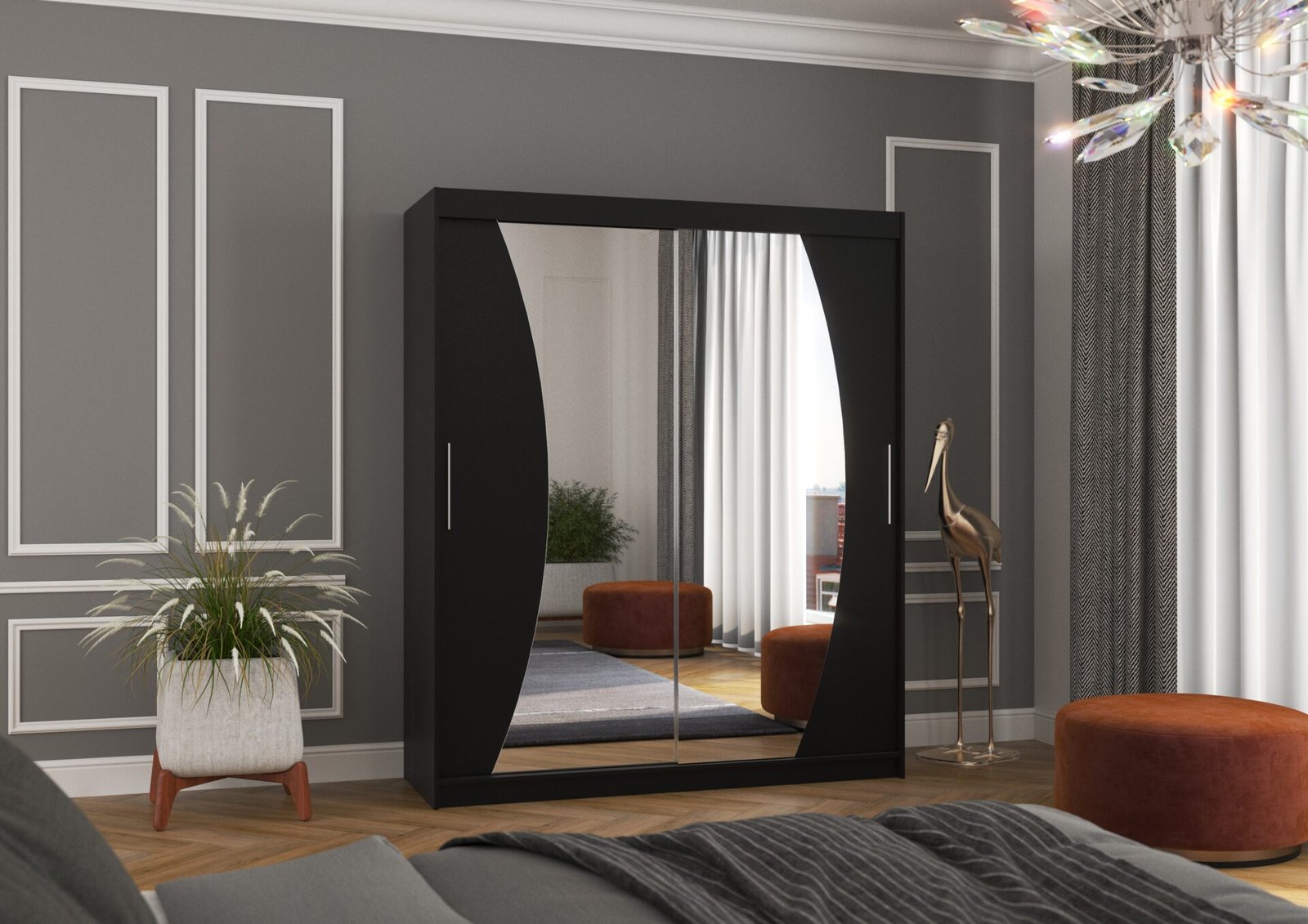 DOLORES 180 black ADRK sliding wardrobe with mirror - Image 3
