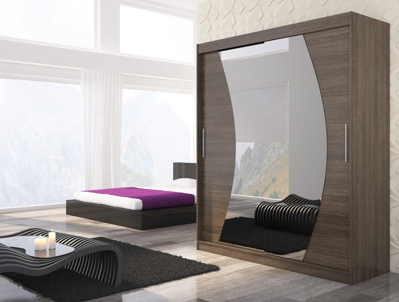 DOLORES 180 chocolate color ADRK sliding wardrobe with mirror - Image 2