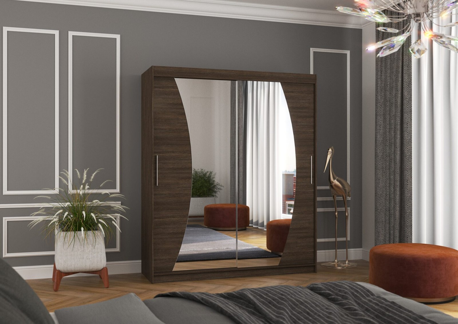 DOLORES 180 chocolate color ADRK sliding wardrobe with mirror - Image 3