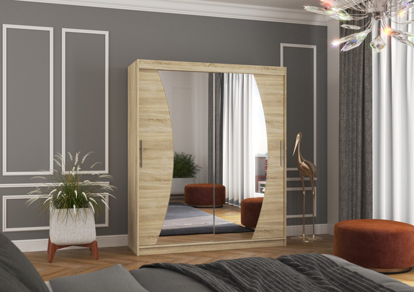 DOLORES 180 Sonoma ADRK sliding wardrobe with mirror - Image 3