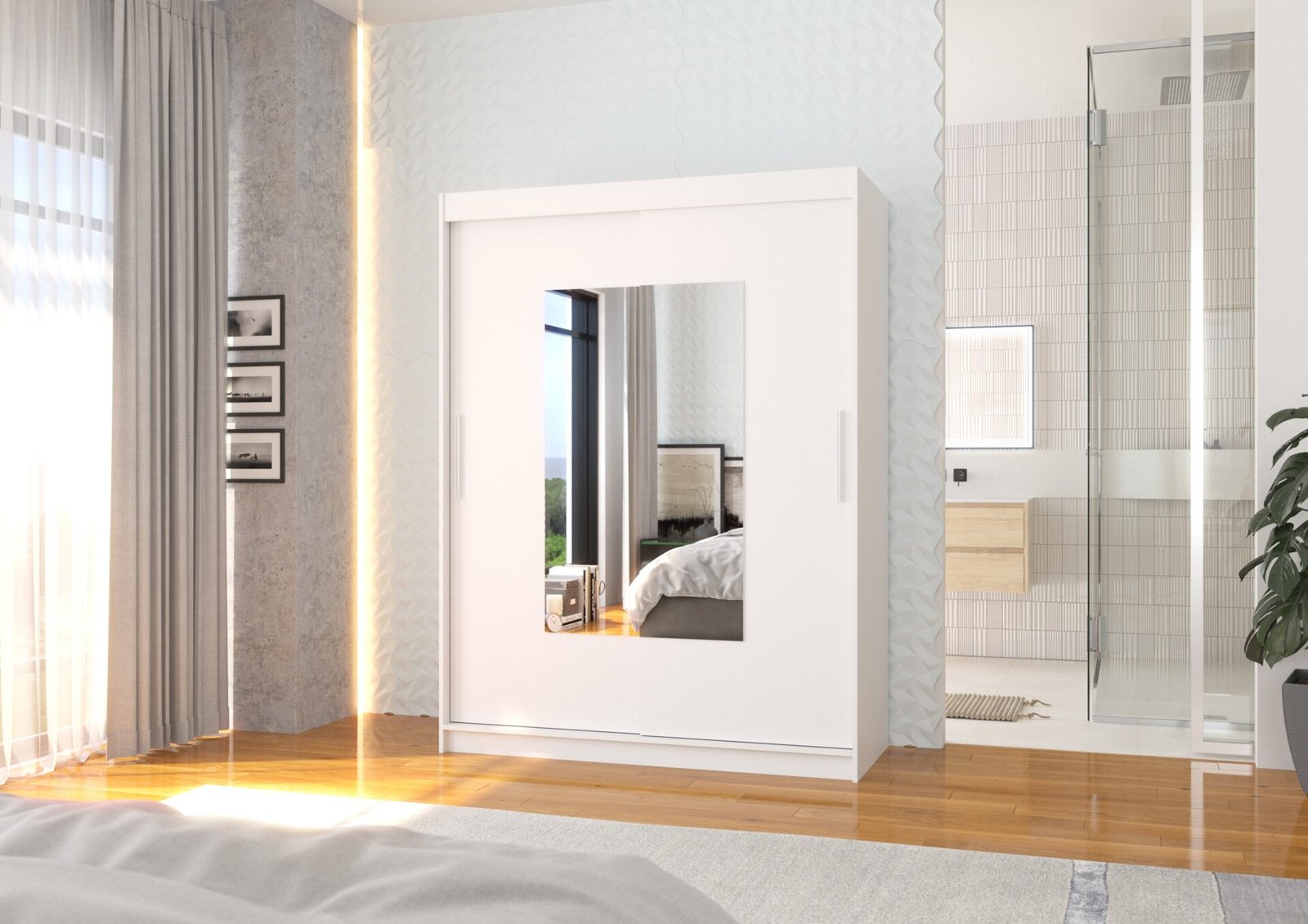 Sliding wardrobe with mirror DORRIGO 150 white ADRK - Image 3