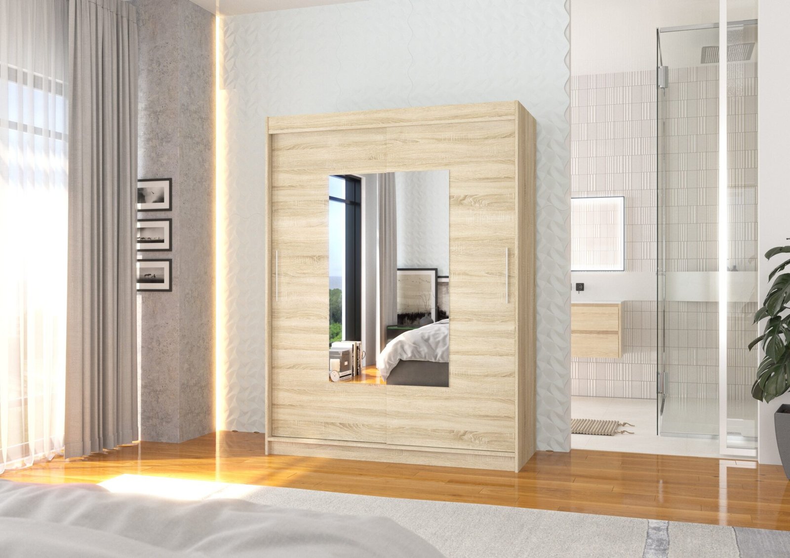 Sliding wardrobe with mirror DORRIGO 150 Sonoma ADRK - Image 3