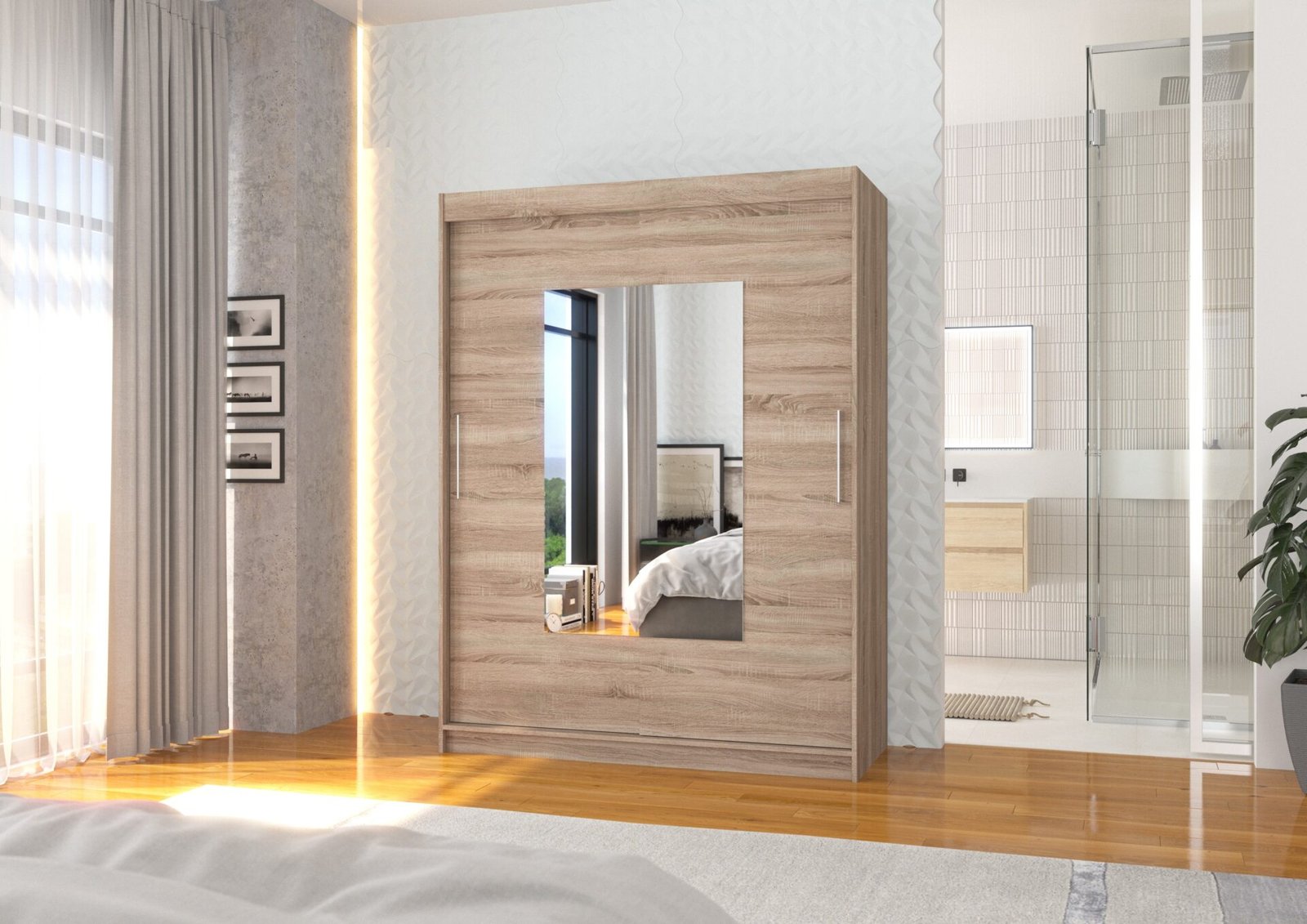 Sliding wardrobe with mirror DORRIGO 150 Truffle ADRK - Image 3