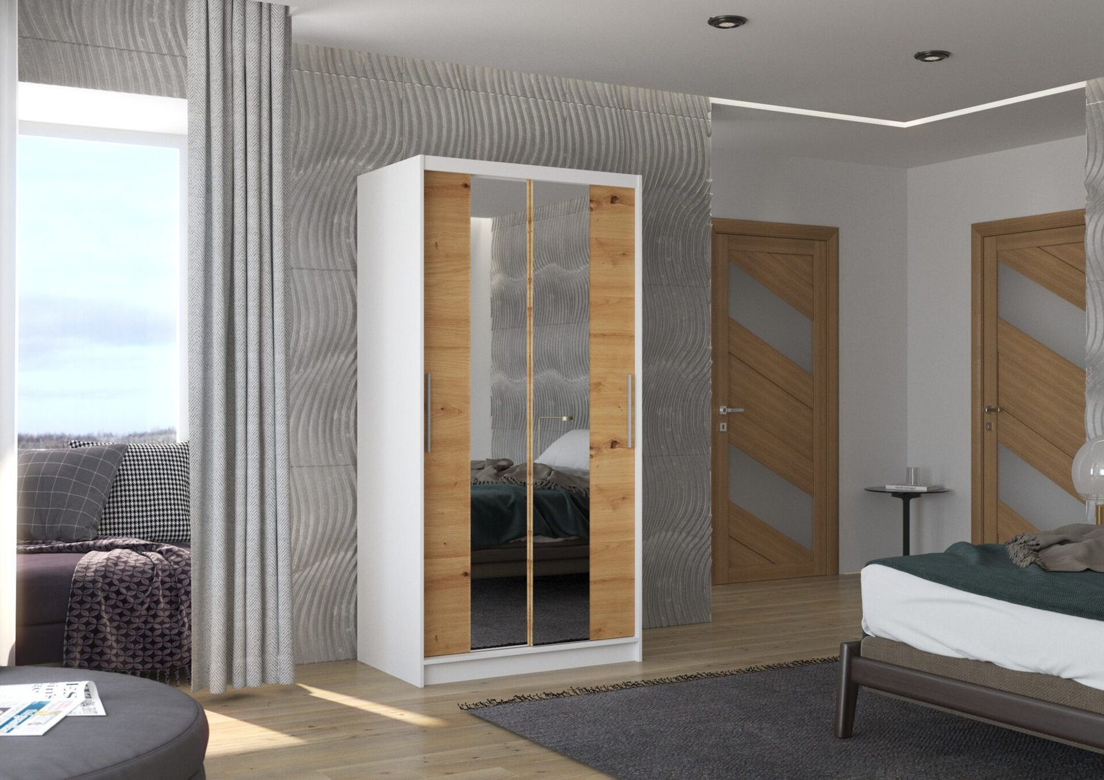 Sliding wardrobe with mirror DRAGONIS 100 white/Artisan ADRK - Image 2