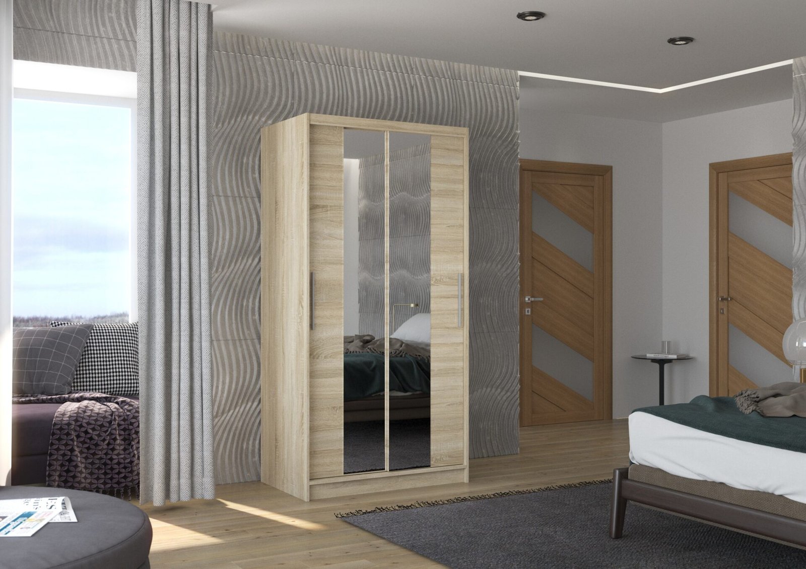 Sliding wardrobe with mirror DRAGONIS 100 Sonoma ADRK - Image 2