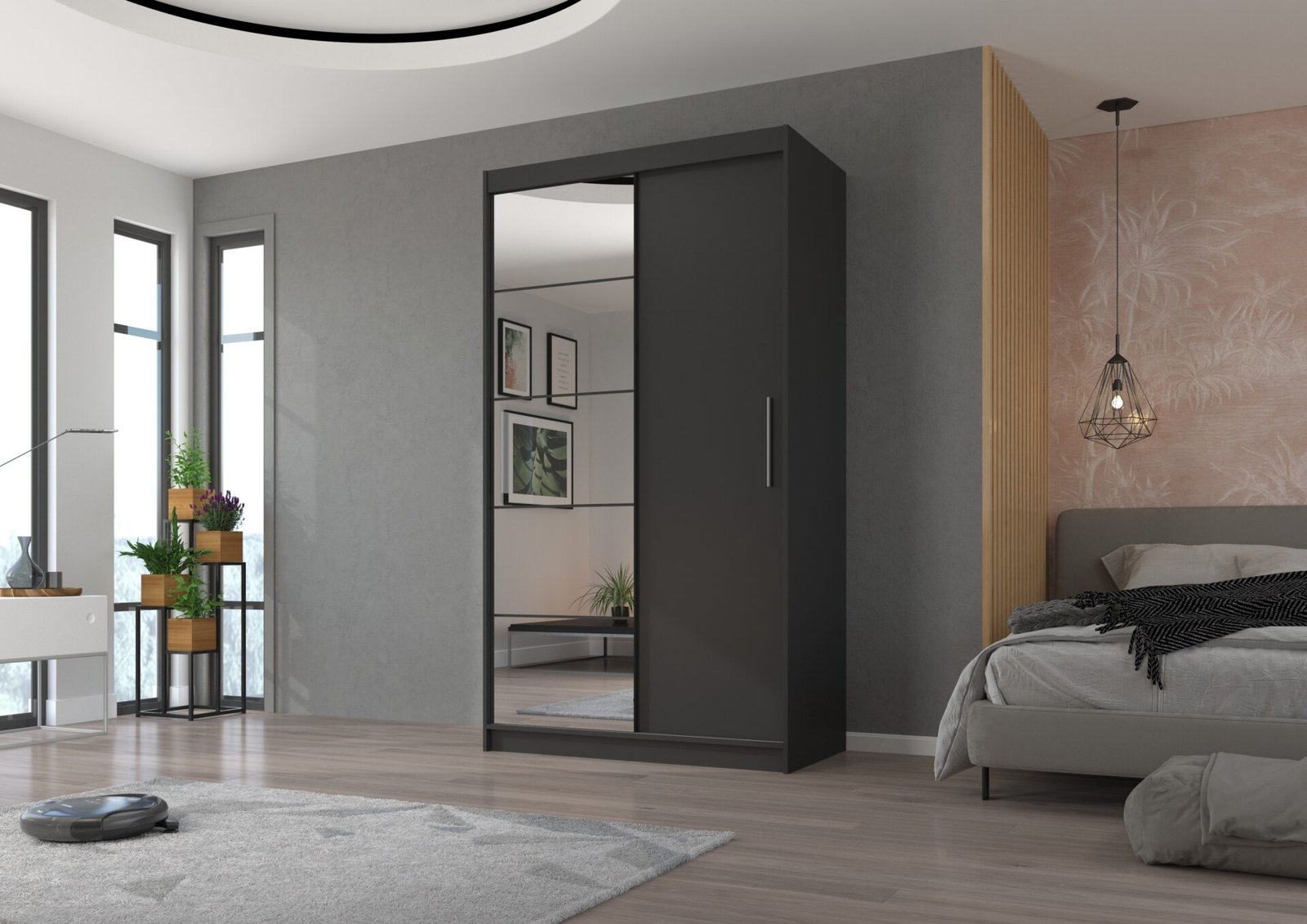 Sliding wardrobe with mirror ESTI 120 anthracite ADRK - Image 2