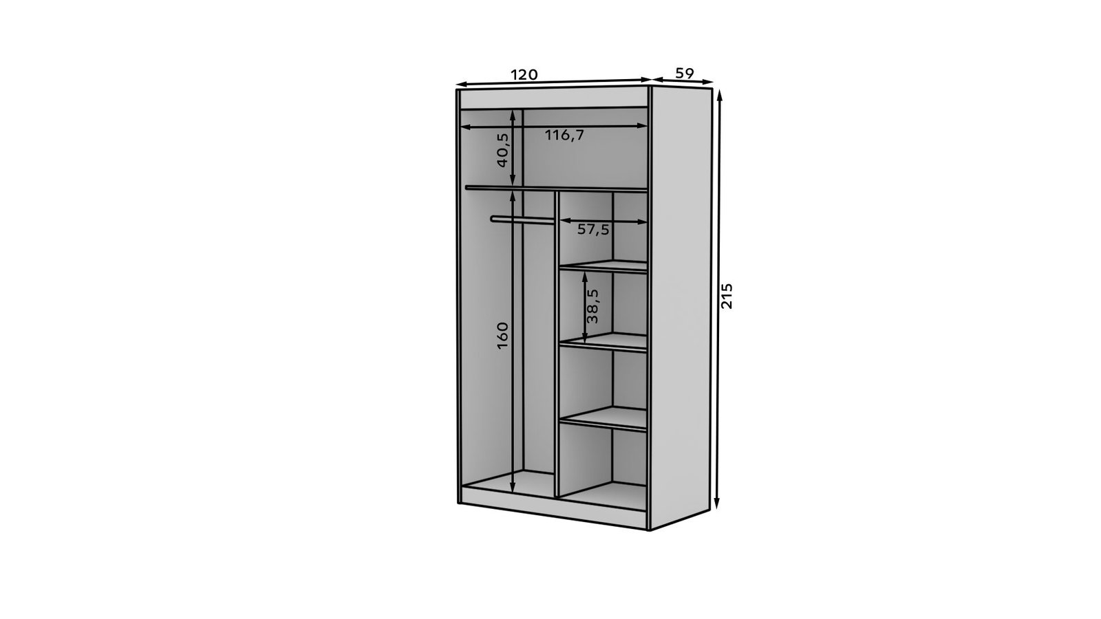 Sliding wardrobe with mirror ESTI 120 anthracite ADRK - Image 3