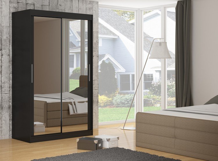 Sliding wardrobe with mirror ETTORE 180 black ADRK - Image 2