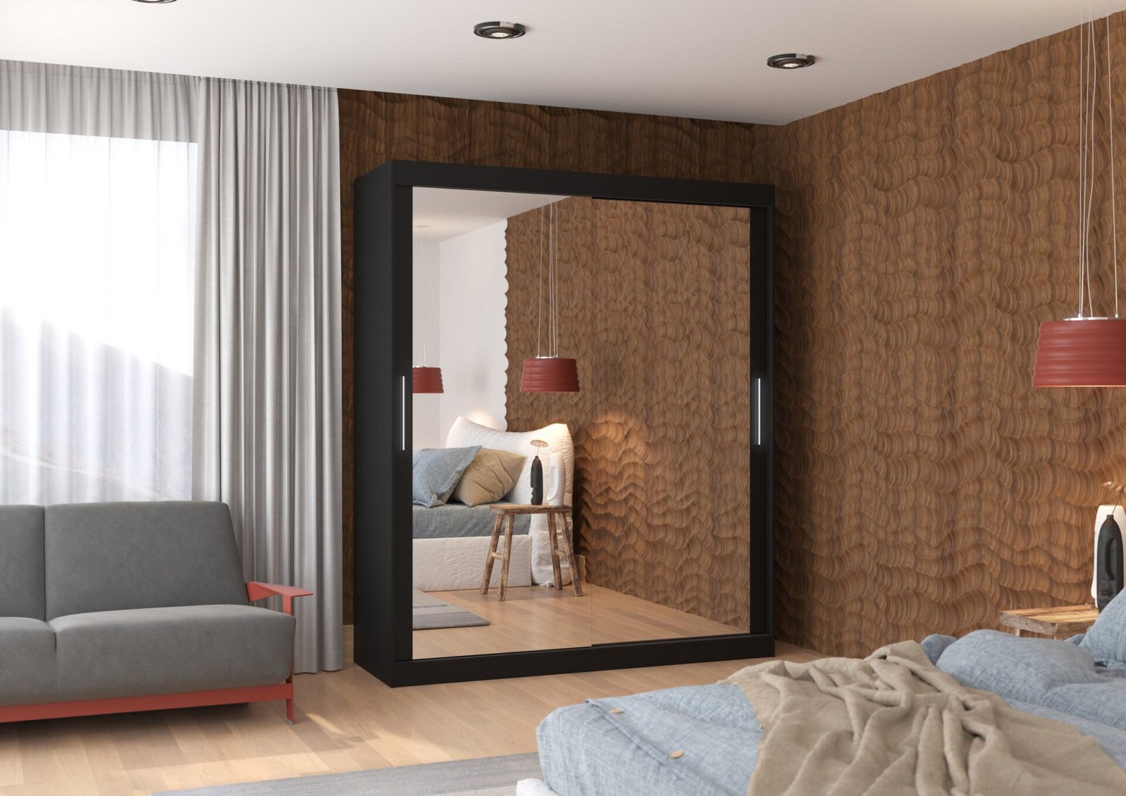 Sliding wardrobe with mirror ETTORE 180 black ADRK - Image 3
