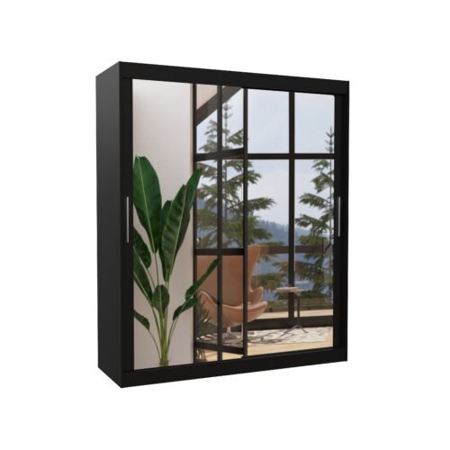 Sliding wardrobe with mirror ETTORE 180 black ADRK